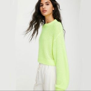 TNA | Cropped Knit Sweater | Neon Yellow | Size Small